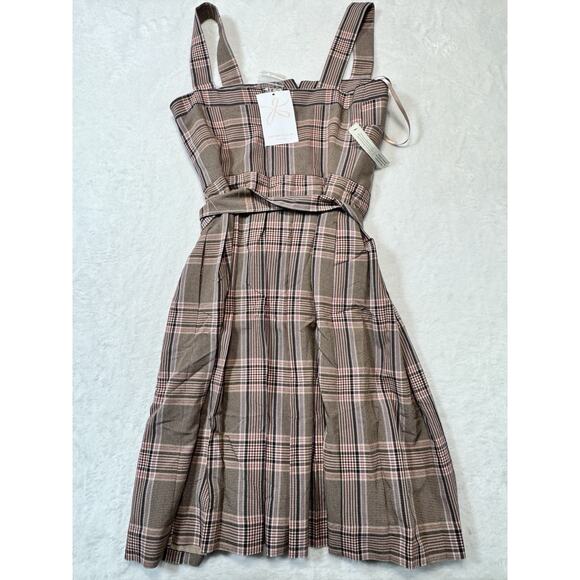 Gal Meets Glam Dress Madison Tie Front Retro 60s Apron Pinafore Plaid Pink Sz 6 - Picture 2 of 8